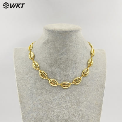 WT-JFN58 Wholesale Vintage Trendy Metal Yellow Brass Gold Plated Shell Shape Women Necklaces For Vacation Wearing Jewelry