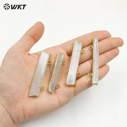 WT-P1311 WKT Wholesale New Fashion Real Gold Plated Double Hook Jewelry Rectangle Natural White Selenite Bar Pendant