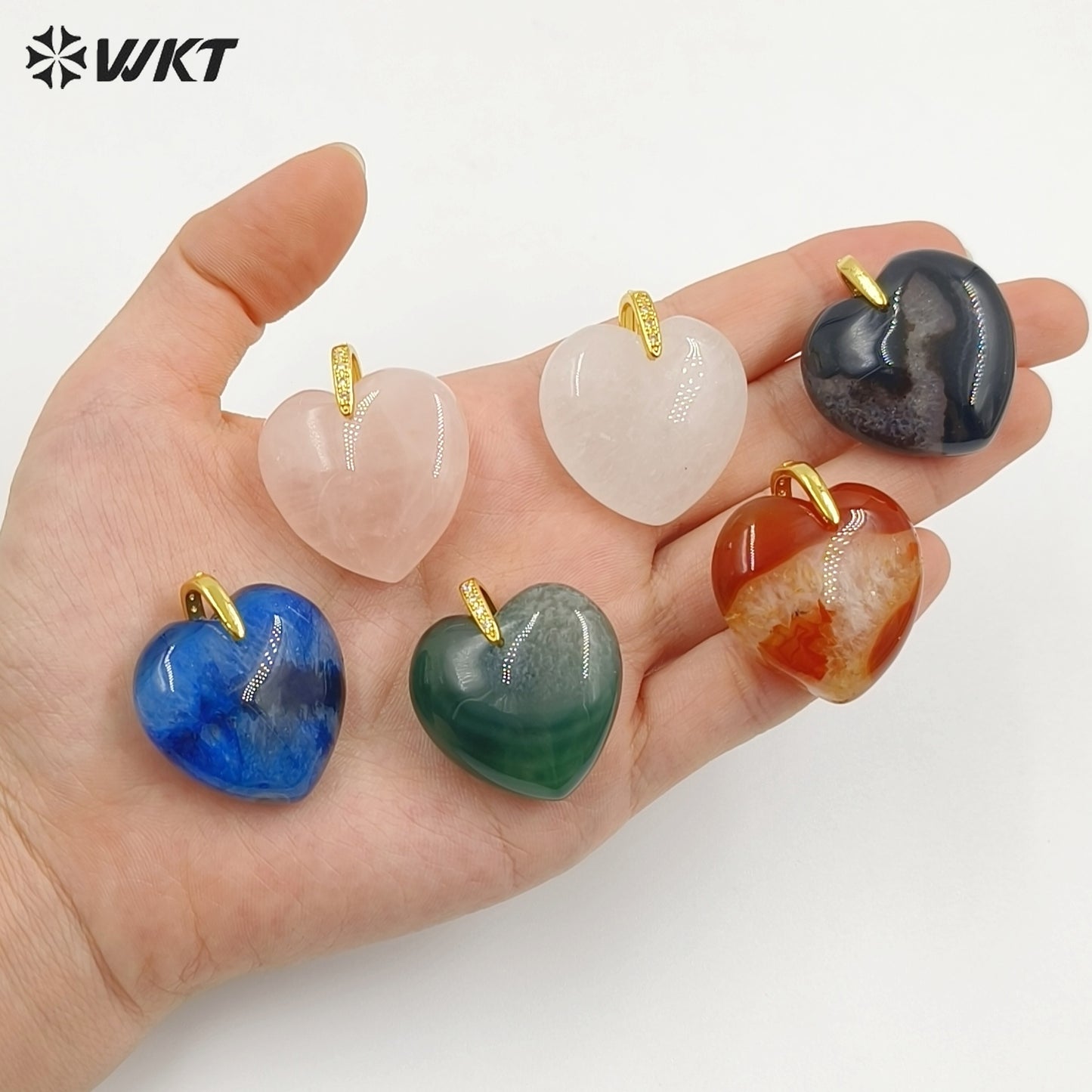 WT-P2125 Gorgeous Fashion Colorful Natural Gemstones Heart Shape Gold Pendants For Female Romantic Necklace Making Design