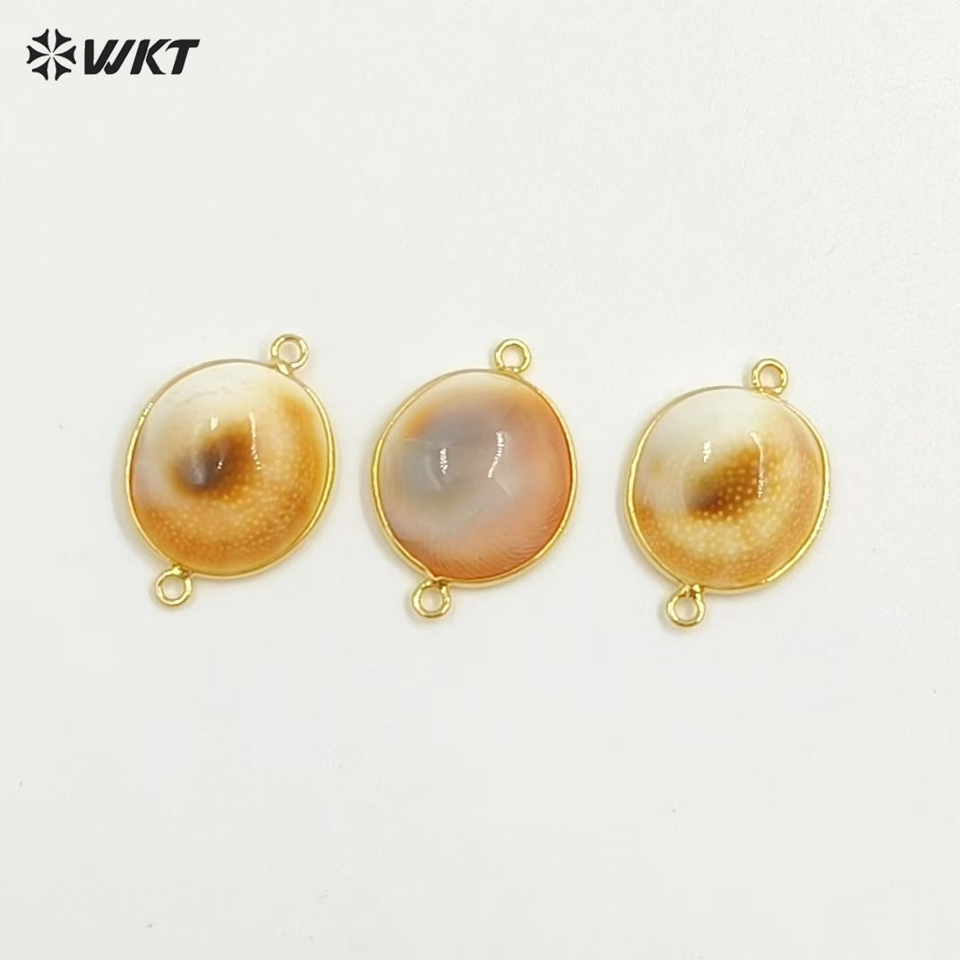 WT-PC012 Newest Unique Design Natural Shell Connector With Double Hoops Gold Plated Round Shape for Bracelet Jewelry Making