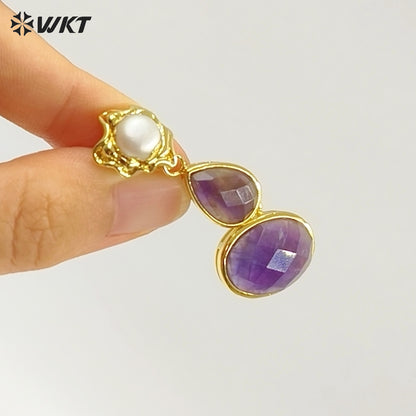 WT-E824 Exclusive Natural Pearl And Double Gemstones Gold Plated Women Earrings For Friends Vintage Beautiful Jewelry Gifts