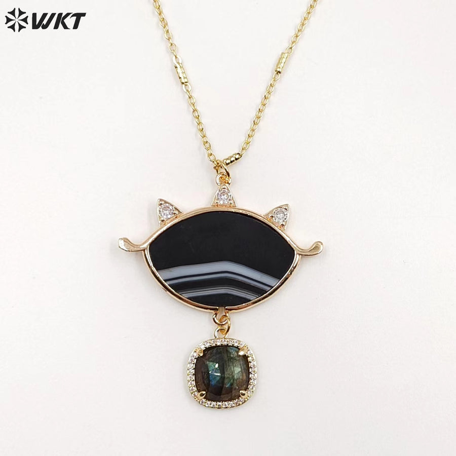 WT-N1444 WKT Best 2023 Newest Natural Necklace Women 18+2 Inch Long Double Pendant Stone Gemstone Necklace