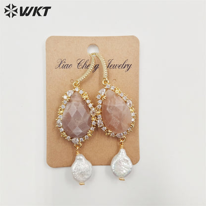 WT-E706 WKT New Design Gorgeous Natural Lapis Amethyst Stone Hoop Earring 18k Enviramental Electroplated Drop Gift Earring
