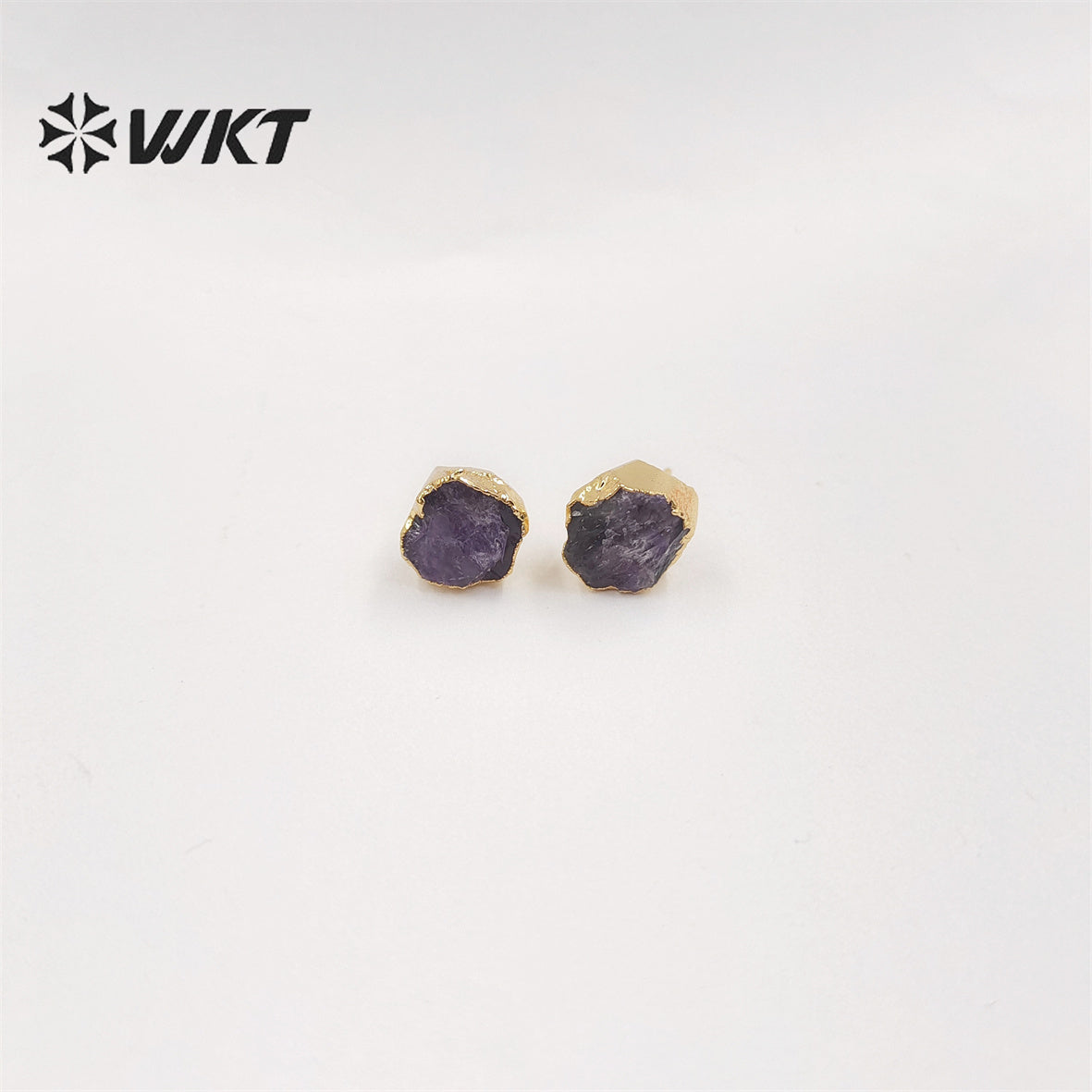 WKT-E673 Women Vintage Bohemian Raw Stone Studs Without Polish Fashion Gold Plated Hand Cut Original Rose Quartz Stone Studs