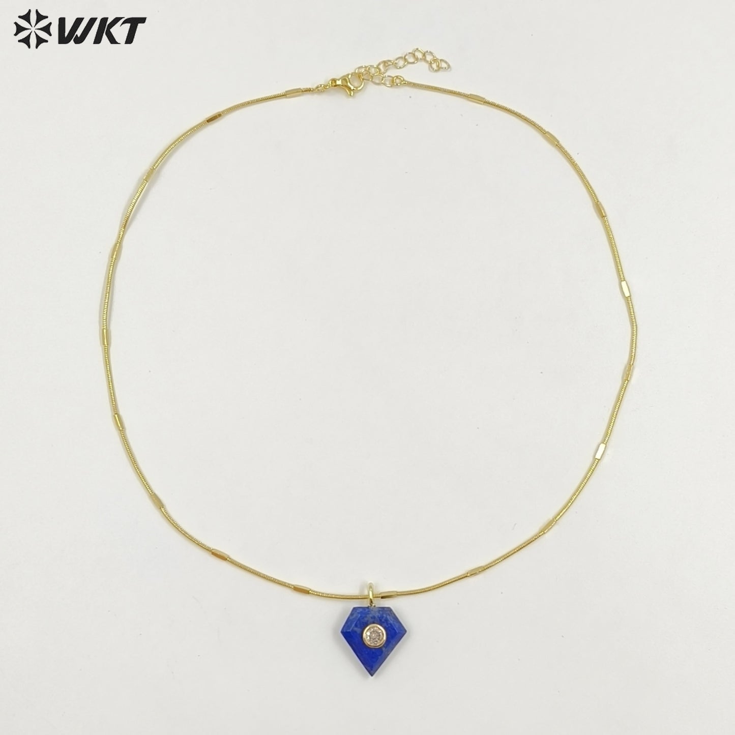 WT-N1508 Wonderful 18K Gold Plated Zircon Labradorite Natural Gemstone Diamond Shape Pendant Necklace As Women Fashion Accessory