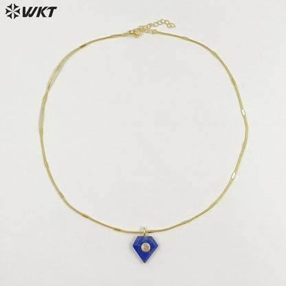 WT-N1508 Wonderful 18K Gold Plated Zircon Labradorite Natural Gemstone Diamond Shape Pendant Necklace As Women Fashion Accessory