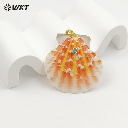 WT-JP503 Trendy Popular Zircon And Natural Scallop Shell Gold Pendants For Girls Lovely Handmade Earrings Design Accessory