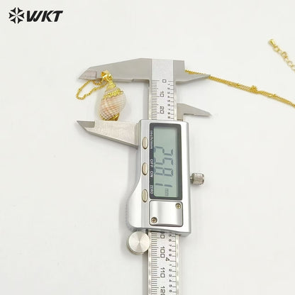 WT-JN023 New Arrivals! Wholesale Natural Shell Necklace Genuine Sea Shell Trumpet Pendants With Gold Color Plated for Lady Girl