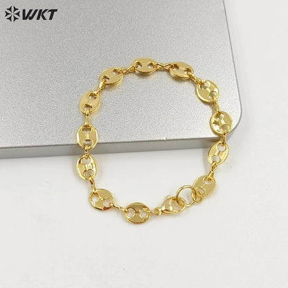 WT-B573 Wholesale New Fashion Real Gold Electroplated Coffee Bean Shape Chain Bracelet Unique Punk Style Simple Metal Bracelet