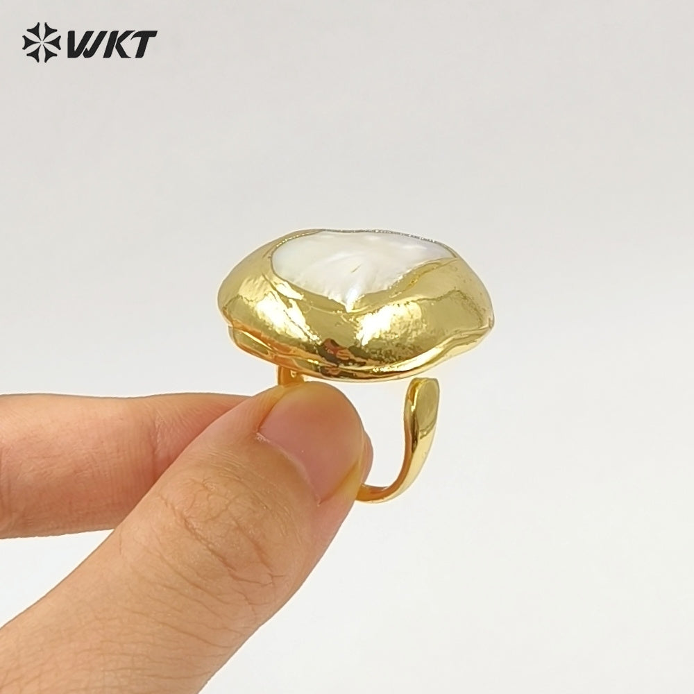WT-MPR168 Luxury 18K Gold Plated Irregular Shape Natural Freshwater Pearl Rings Adjustable Size For Lady Fashion Jewelry