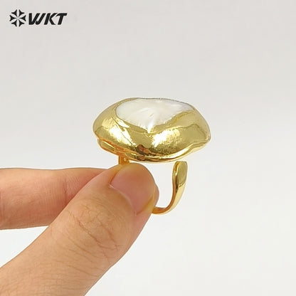 WT-MPR168 Luxury 18K Gold Plated Irregular Shape Natural Freshwater Pearl Rings Adjustable Size For Lady Fashion Jewelry
