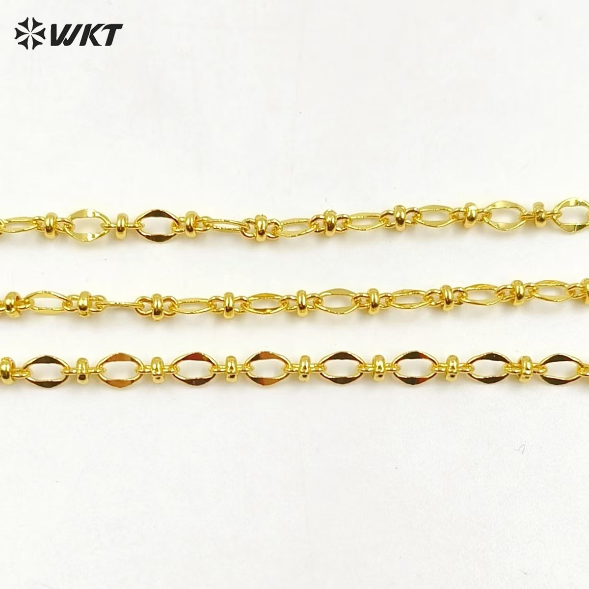 WT-BC214 Fashion 18K Color Retaining Engraved Pearl Clip Chain With Copper Plated Genuine Gold Batch Pattern Oval 8-shaped