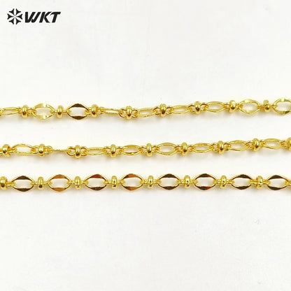 WT-BC214 Fashion 18K Color Retaining Engraved Pearl Clip Chain With Copper Plated Genuine Gold Batch Pattern Oval 8-shaped