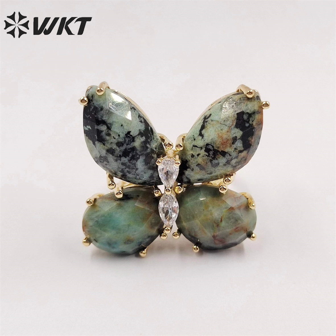 WT-R463 Wholesale Newest Handmade Design Ins Popular Stone Ring Natural Rose Quartz butterfly Ring for Girl Daily Party Ring