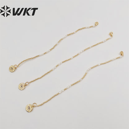 WT-MPB058 WKT Charming Gold Plated Tiny Beads Flexible Bracelet Fashion Micropaved Eye Beads Women Bracelet for Gift