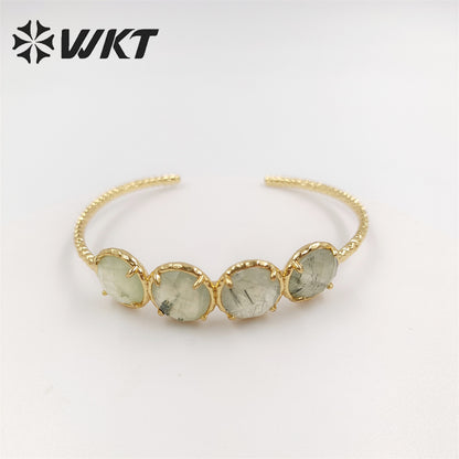 WT-B612 WKT New Gorgeous Prong Setting Round Precious Stone Bangle in Open Size 18k Real Gold Plated Resist Tarnishable Bangle