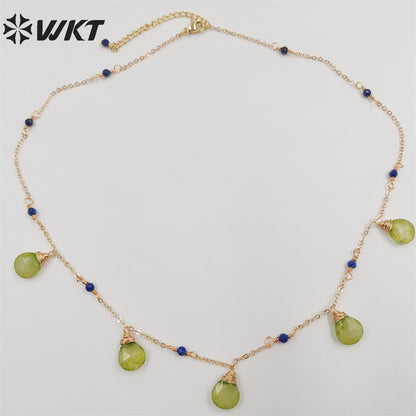 WT-N1383 Wholesale Fashion Gold Plated Dangle Charm Water Drop Necklace Elegant Lady Office Trendy Natural Stone Charm Necklace
