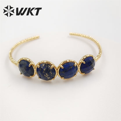 WT-B612 WKT New Gorgeous Prong Setting Round Precious Stone Bangle in Open Size 18k Real Gold Plated Resist Tarnishable Bangle