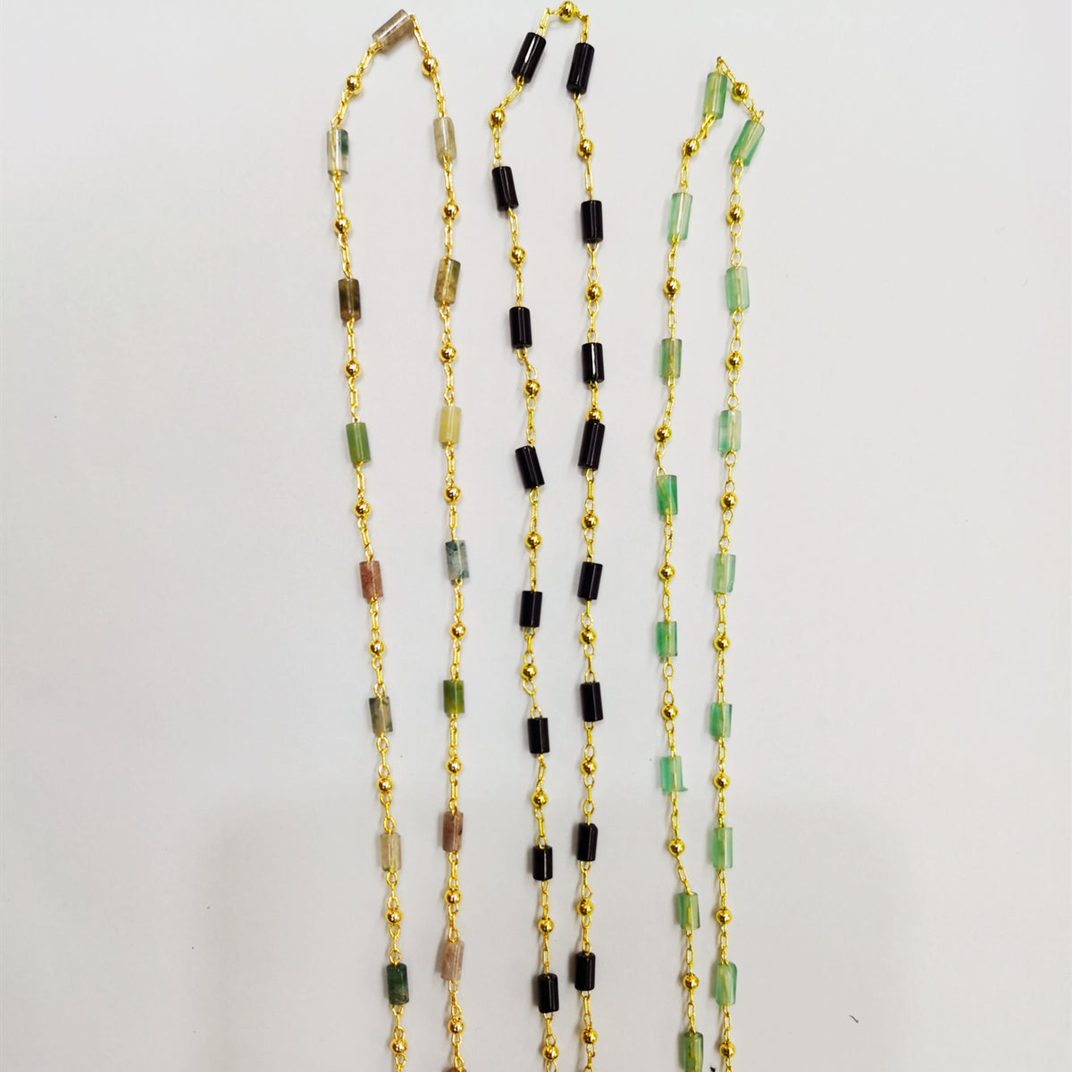 WT-RBC171 WKT New Design Natural Stone square Cube Beads Chain Sell by Meter 18k Gold Electroplated Stone Chain for Jewelry Diy