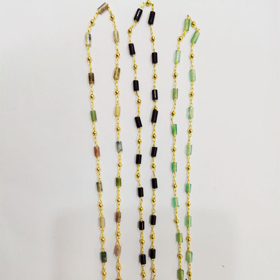 WT-RBC171 WKT New Design Natural Stone square Cube Beads Chain Sell by Meter 18k Gold Electroplated Stone Chain for Jewelry Diy