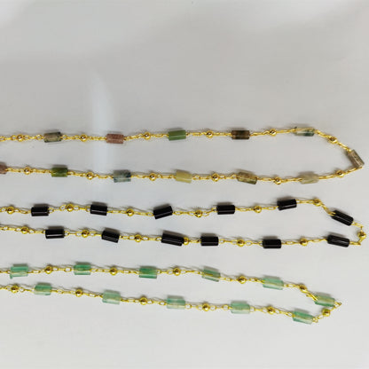 WT-RBC171 WKT New Design Natural Stone square Cube Beads Chain Sell by Meter 18k Gold Electroplated Stone Chain for Jewelry Diy