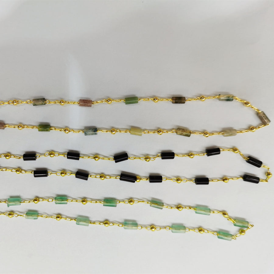 WT-RBC171 WKT New Design Natural Stone square Cube Beads Chain Sell by Meter 18k Gold Electroplated Stone Chain for Jewelry Diy