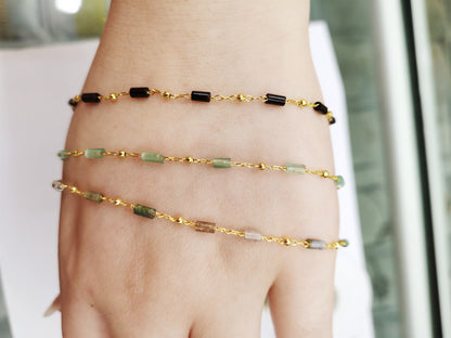 WT-RBC171 WKT New Design Natural Stone square Cube Beads Chain Sell by Meter 18k Gold Electroplated Stone Chain for Jewelry Diy