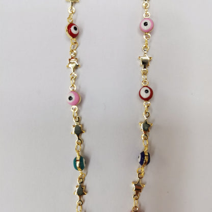 WT-RBC172 Wholesale Round Drop Oil Resin Colorful Evil Eye Jewelry Chain Charming Turkey Eye Jewelry Findings Chain