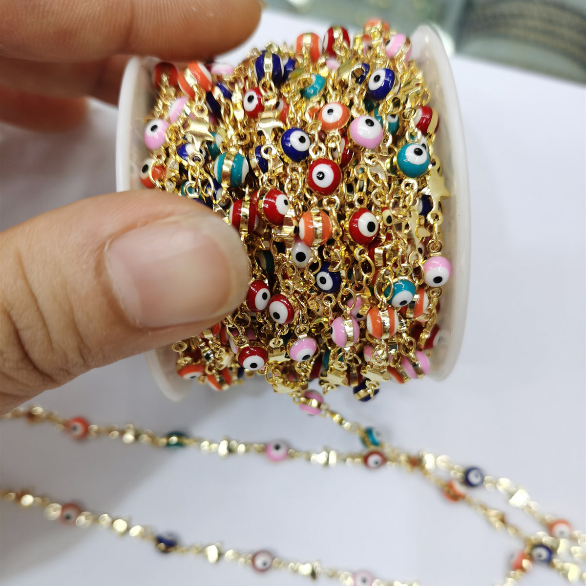 WT-RBC172 Wholesale Round Drop Oil Resin Colorful Evil Eye Jewelry Chain Charming Turkey Eye Jewelry Findings Chain