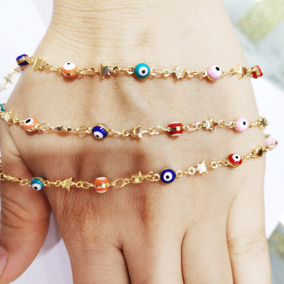 WT-RBC172 Wholesale Round Drop Oil Resin Colorful Evil Eye Jewelry Chain Charming Turkey Eye Jewelry Findings Chain