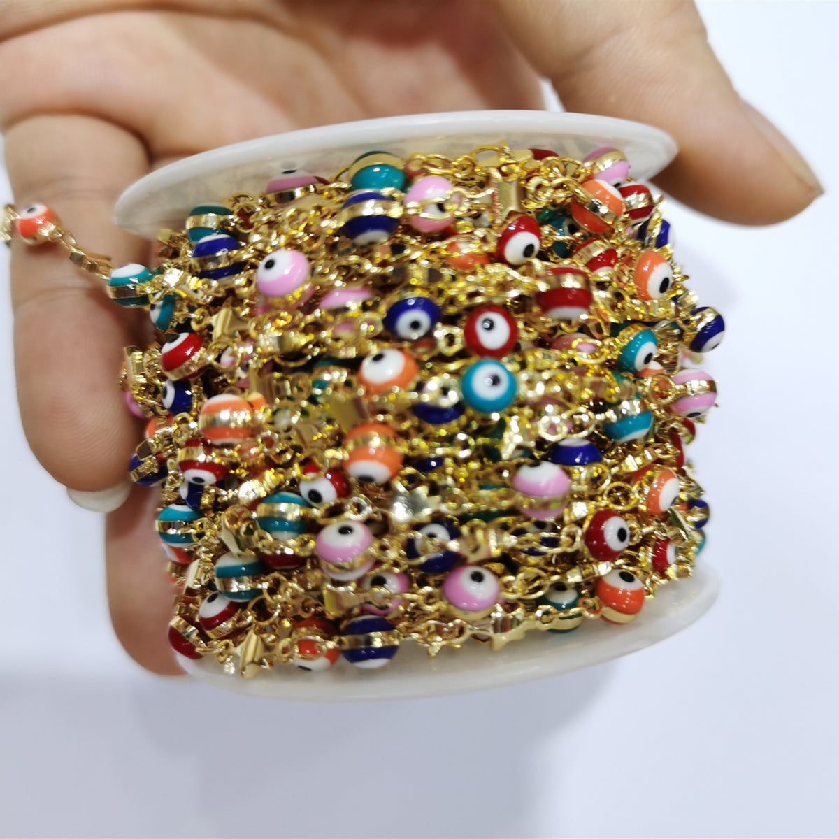 WT-RBC172 Wholesale Round Drop Oil Resin Colorful Evil Eye Jewelry Chain Charming Turkey Eye Jewelry Findings Chain