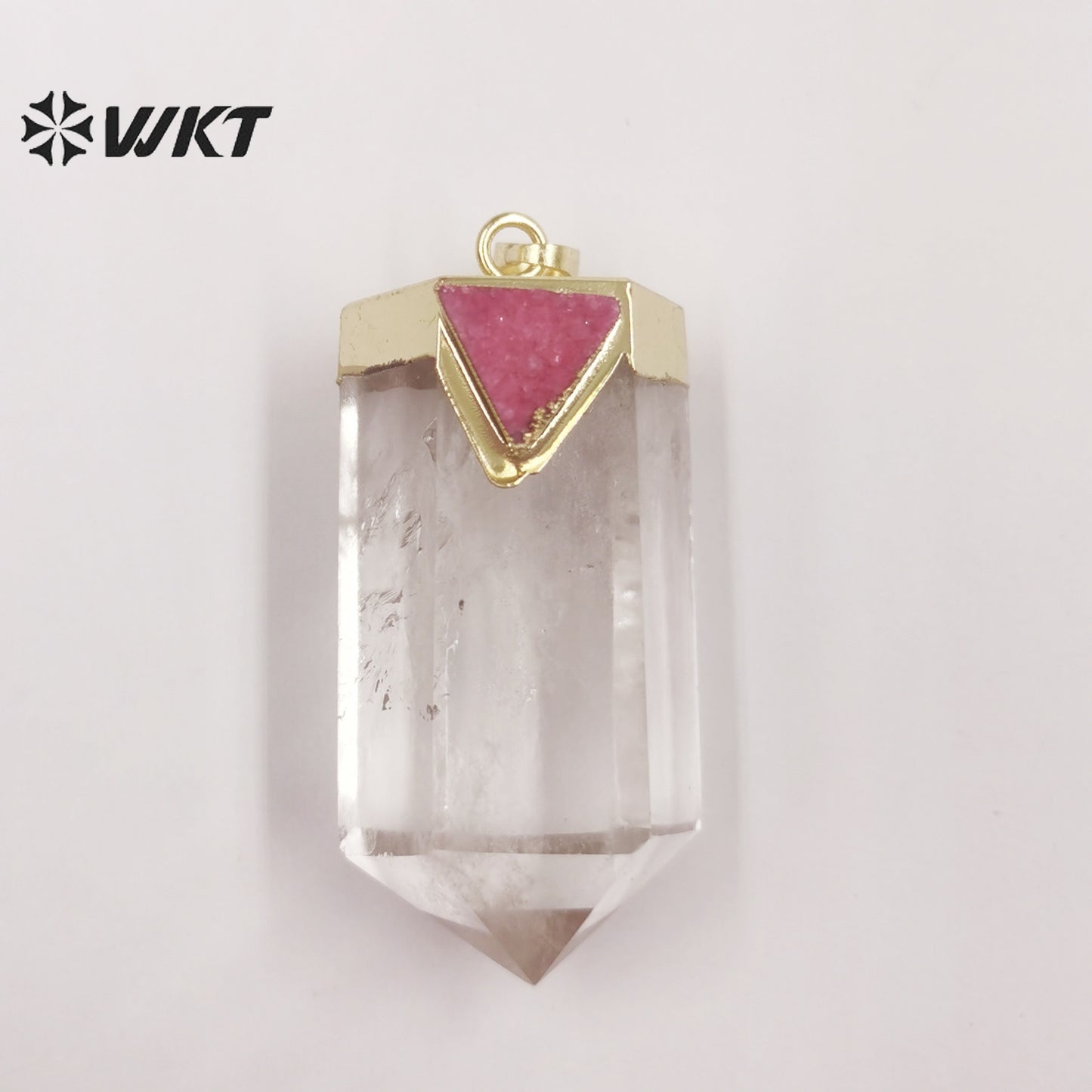 WT-P1823 Transparent with Multicolor Triangular Quartz 18k Gold Plated Pendant Natural Crystal Quartz Pendant