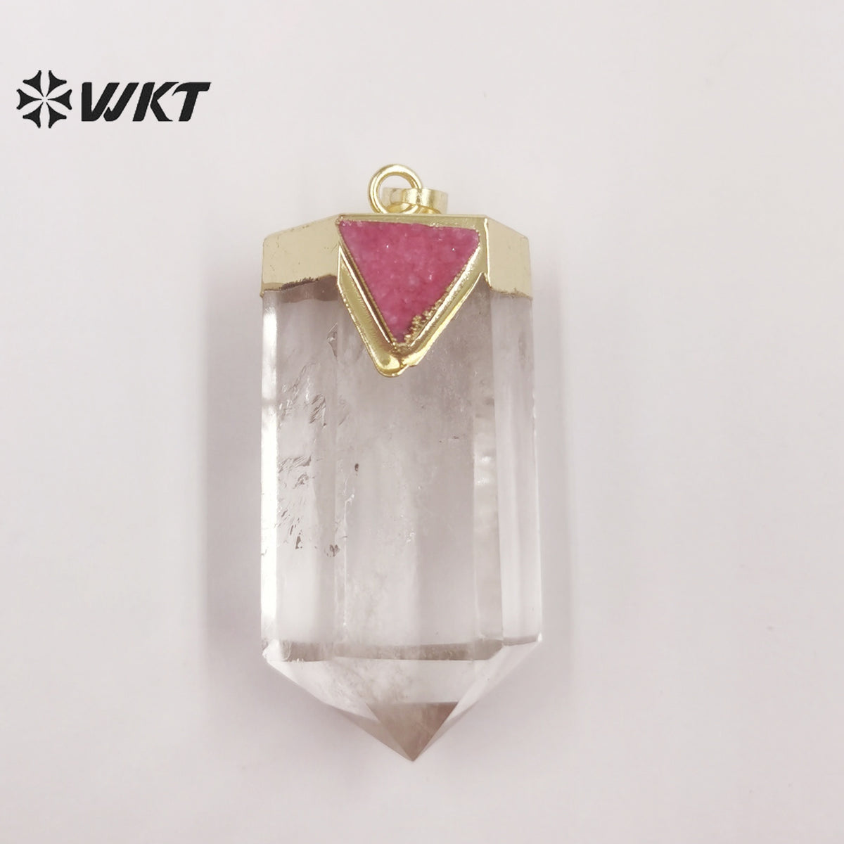 WT-P1823 Transparent with Multicolor Triangular Quartz 18k Gold Plated Pendant Natural Crystal Quartz Pendant