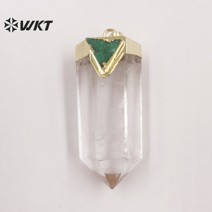WT-P1823 Transparent with Multicolor Triangular Quartz 18k Gold Plated Pendant Natural Crystal Quartz Pendant