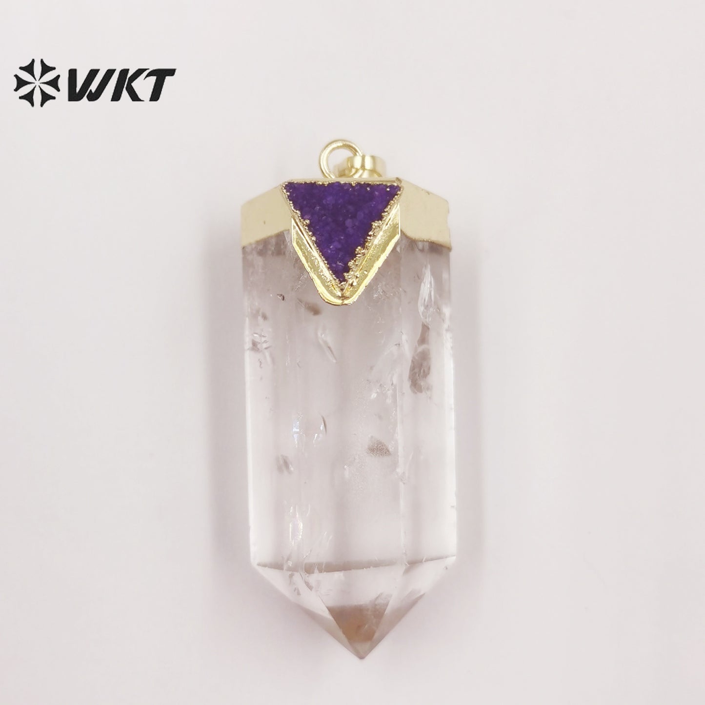WT-P1823 Transparent with Multicolor Triangular Quartz 18k Gold Plated Pendant Natural Crystal Quartz Pendant