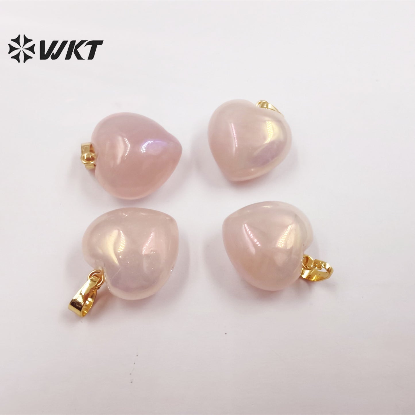 WT-P1825 WKT Newest Fashion Simple Small Heart Aura Stone Pendant Gold Loop Aura Crystal Quartz Heart Pendant Women Aura Pendant