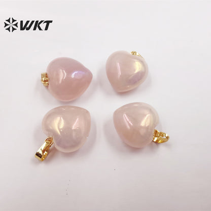 WT-P1825 WKT Newest Fashion Simple Small Heart Aura Stone Pendant Gold Loop Aura Crystal Quartz Heart Pendant Women Aura Pendant