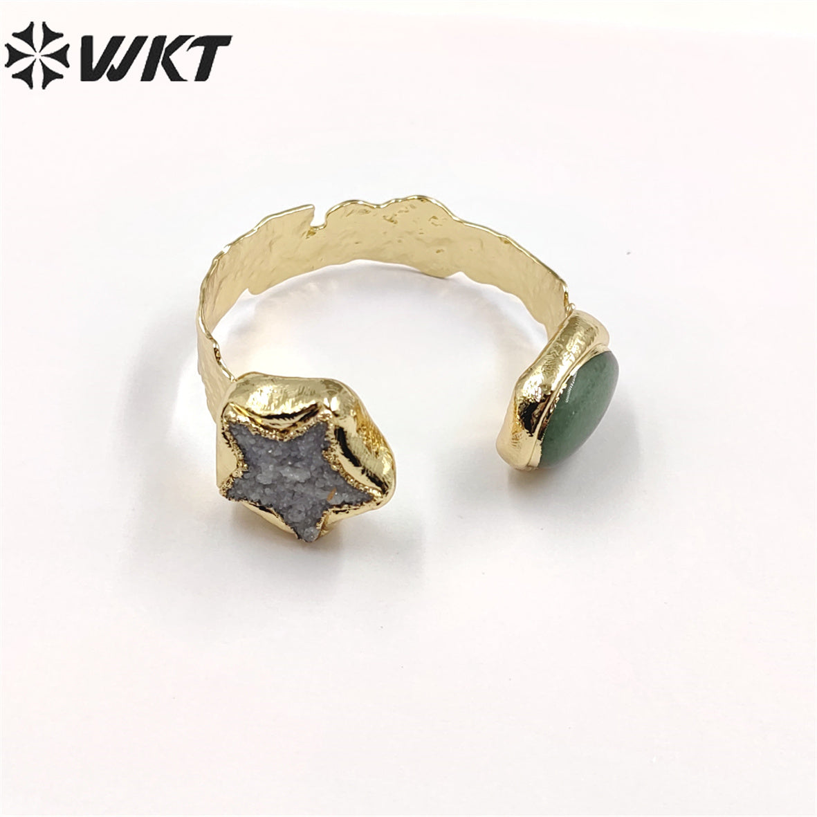 WT-B626 WKT Exclusive New Double Stone Star Quartz Bangle Gorgeous 18k Gold Electroplated Resist Tarnishable Green Chalcedony