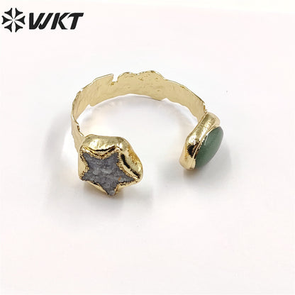 WT-B626 WKT Exclusive New Double Stone Star Quartz Bangle Gorgeous 18k Gold Electroplated Resist Tarnishable Green Chalcedony