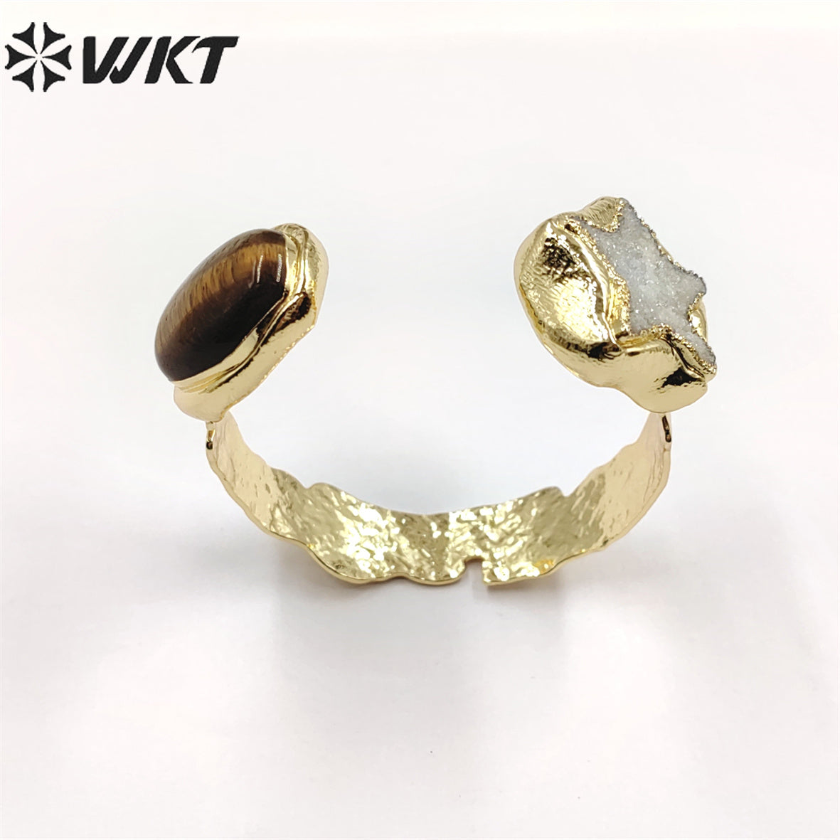 WT-B626 WKT Exclusive New Double Stone Star Quartz Bangle Gorgeous 18k Gold Electroplated Resist Tarnishable Green Chalcedony