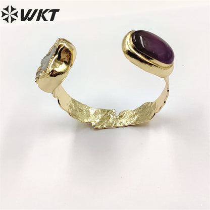 WT-B626 WKT Exclusive New Double Stone Star Quartz Bangle Gorgeous 18k Gold Electroplated Resist Tarnishable Green Chalcedony