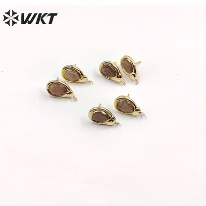 JFE77 Women Fashion Gold Waterdrop Natural Sun Stone Earring Studs with Hoop for DIY Jewelry Women Earring Design Findings