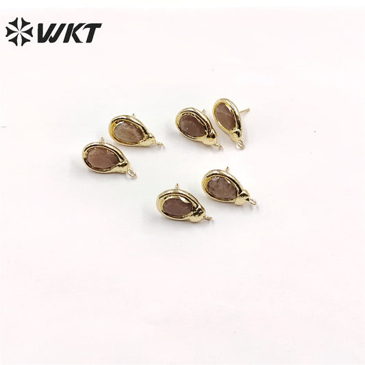 JFE77 Women Fashion Gold Waterdrop Natural Sun Stone Earring Studs with Hoop for DIY Jewelry Women Earring Design Findings