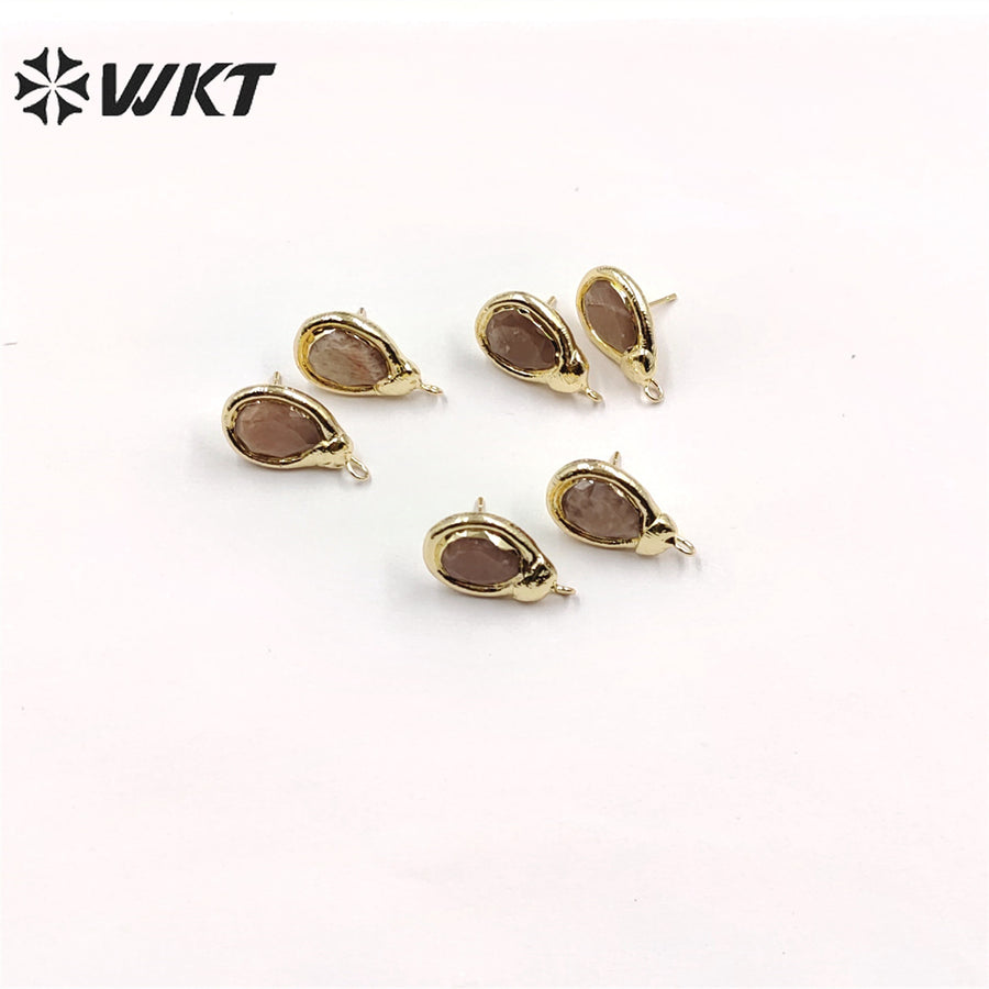 JFE77 Women Fashion Gold Waterdrop Natural Sun Stone Earring Studs with Hoop for DIY Jewelry Women Earring Design Findings