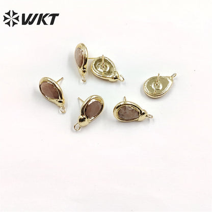 JFE77 Women Fashion Gold Waterdrop Natural Sun Stone Earring Studs with Hoop for DIY Jewelry Women Earring Design Findings