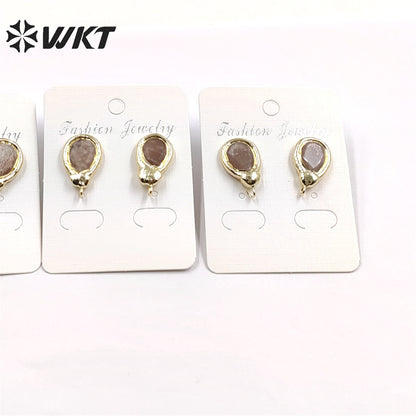 JFE77 Women Fashion Gold Waterdrop Natural Sun Stone Earring Studs with Hoop for DIY Jewelry Women Earring Design Findings