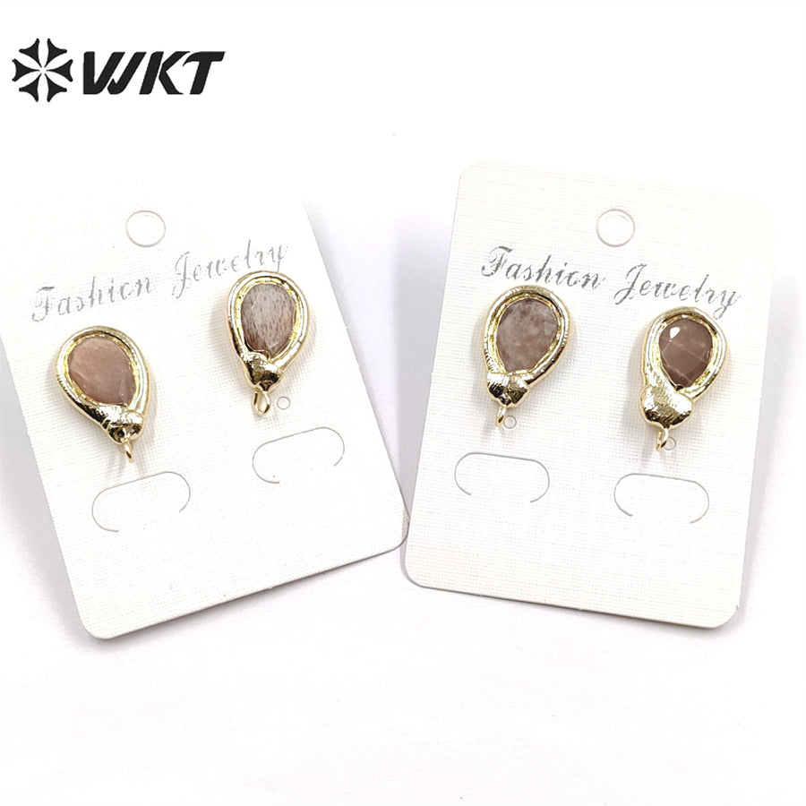 JFE77 Women Fashion Gold Waterdrop Natural Sun Stone Earring Studs with Hoop for DIY Jewelry Women Earring Design Findings