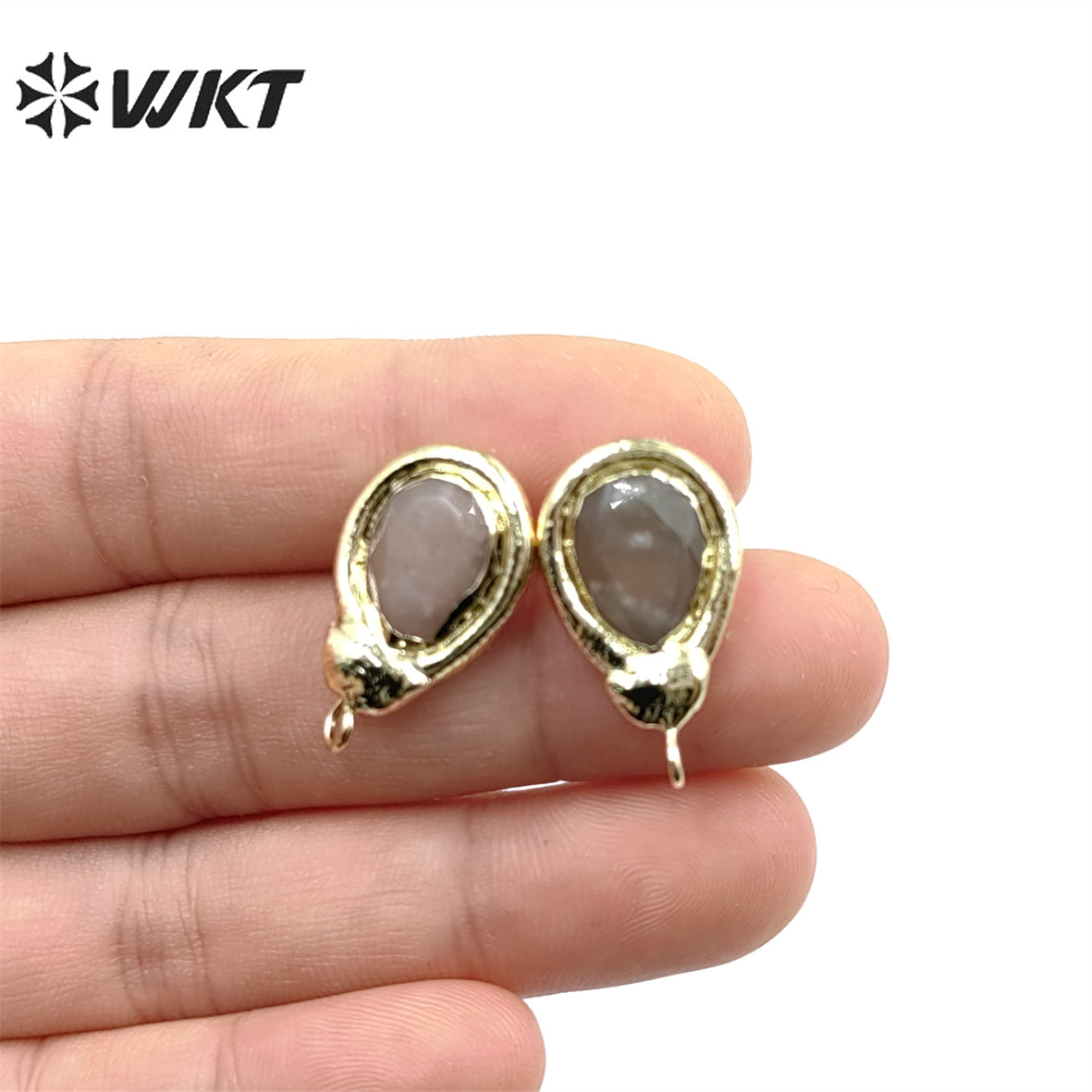 JFE77 Women Fashion Gold Waterdrop Natural Sun Stone Earring Studs with Hoop for DIY Jewelry Women Earring Design Findings