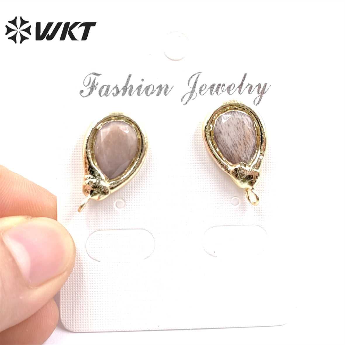 JFE77 Women Fashion Gold Waterdrop Natural Sun Stone Earring Studs with Hoop for DIY Jewelry Women Earring Design Findings