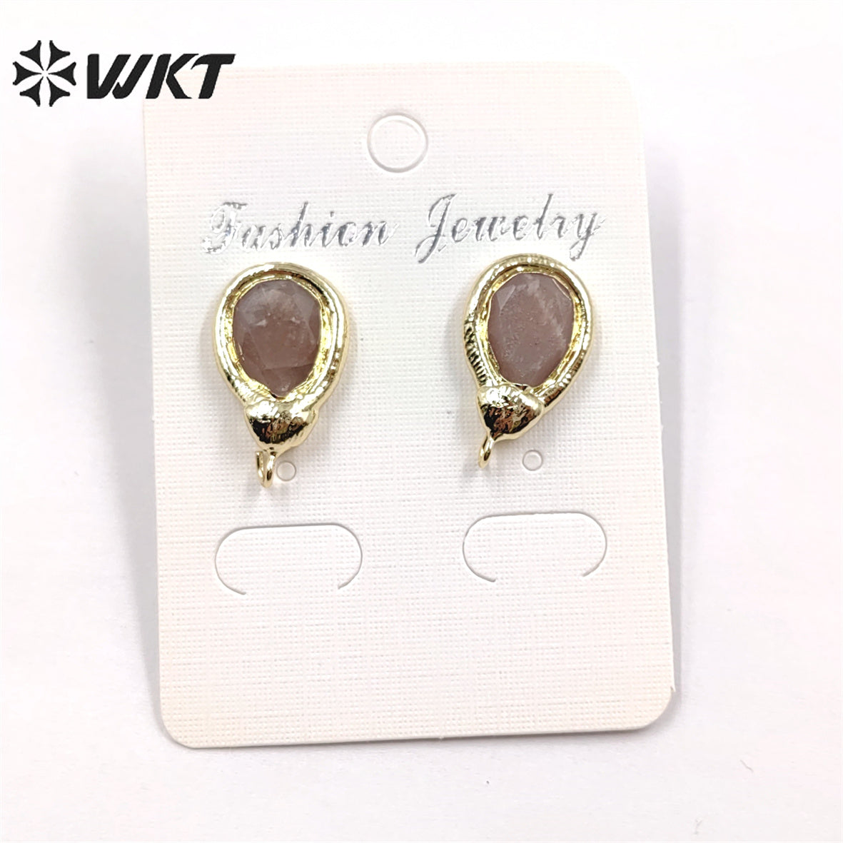 JFE77 Women Fashion Gold Waterdrop Natural Sun Stone Earring Studs with Hoop for DIY Jewelry Women Earring Design Findings
